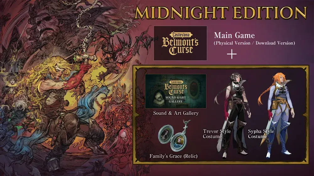 Midnight Edition contents showing the Family's Grace Relic and two costume styles.