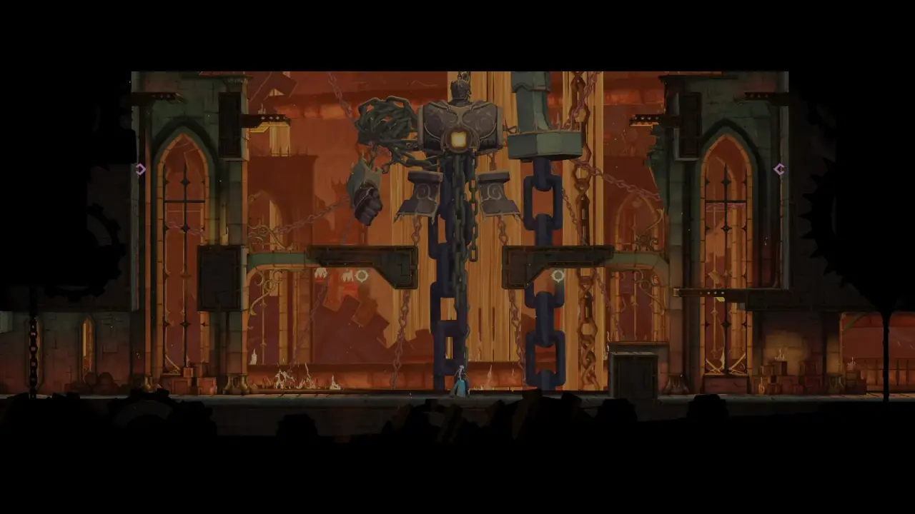 Talos suspended in his multilevel arena